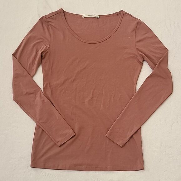 Peruvian Connection pima cotton scoop neck Long Sleeve Tee Rust Brown Base XS - Picture 1 of 6